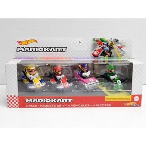 Hot Wheels Mario Kart Diecast Vehicles Mario Luigi Wario Waluigi 4 Pack Nintendo